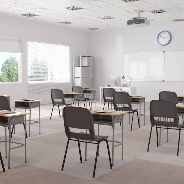 Flash Furniture 661 lb. Capacity Gray Stack Chairs-Black Frame, 5PK - 5-RUT-16-PDR-GY-GG