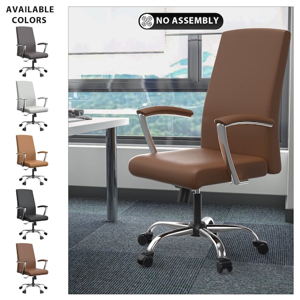 Leisuremod Evander Office Chair in Upholstered Leather and Iron Frame with Swivel and Tilt, Dark Brown - EO20DBRL