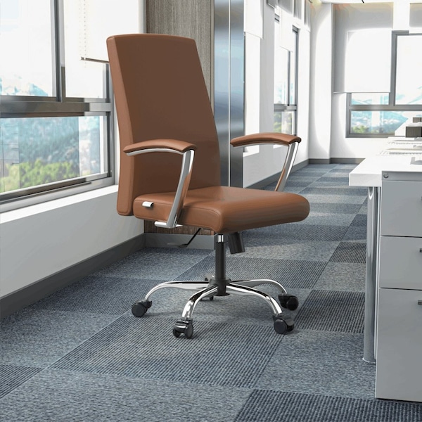 Leisuremod Evander Office Chair in Upholstered Leather and Iron Frame with Swivel and Tilt, Dark Brown - EO20DBRL