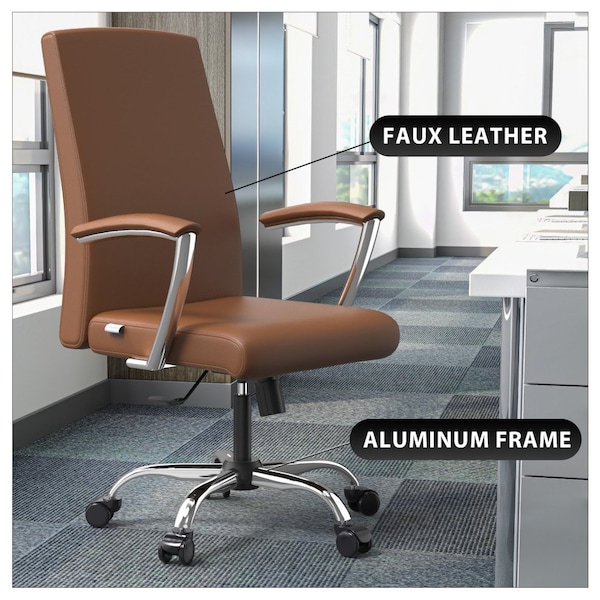 Leisuremod Evander Office Chair in Upholstered Leather and Iron Frame with Swivel and Tilt, Dark Brown - EO20DBRL