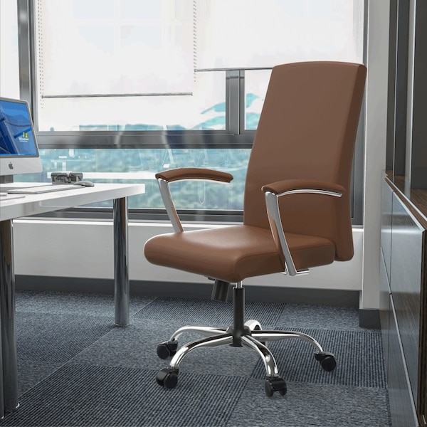 Leisuremod Evander Office Chair in Upholstered Leather and Iron Frame with Swivel and Tilt, Dark Brown - EO20DBRL