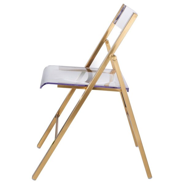 Leisuremod Menno Acrylic Folding Chair in Brushed Gold Finish with Stainless Steel Frame, Brushed Gold, 4PK - MFBG15CL4