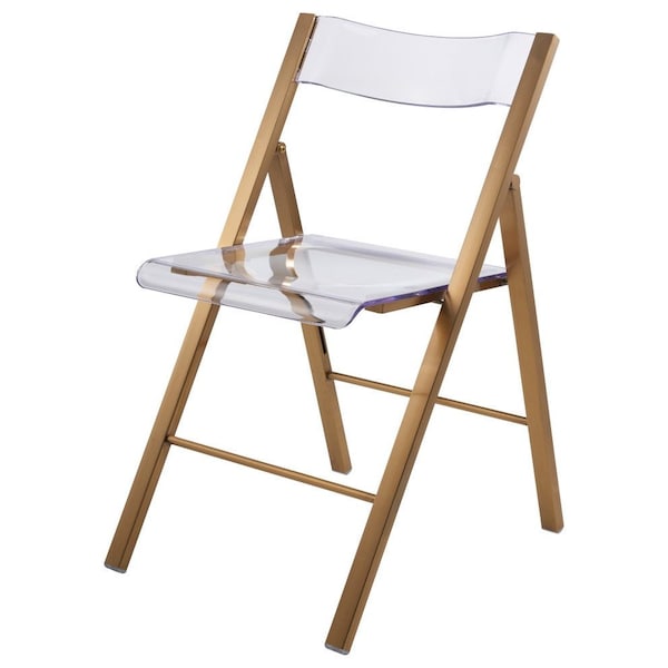 Leisuremod Menno Acrylic Folding Chair in Brushed Gold Finish with Stainless Steel Frame, Brushed Gold, 4PK - MFBG15CL4