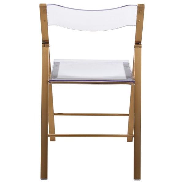 Leisuremod Menno Acrylic Folding Chair in Brushed Gold Finish with Stainless Steel Frame, Brushed Gold, 4PK - MFBG15CL4