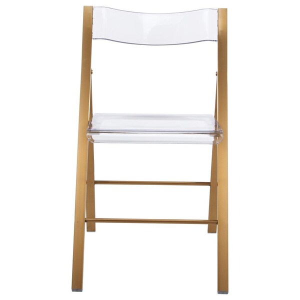 Leisuremod Menno Acrylic Folding Chair in Brushed Gold Finish with Stainless Steel Frame, Brushed Gold, 4PK - MFBG15CL4