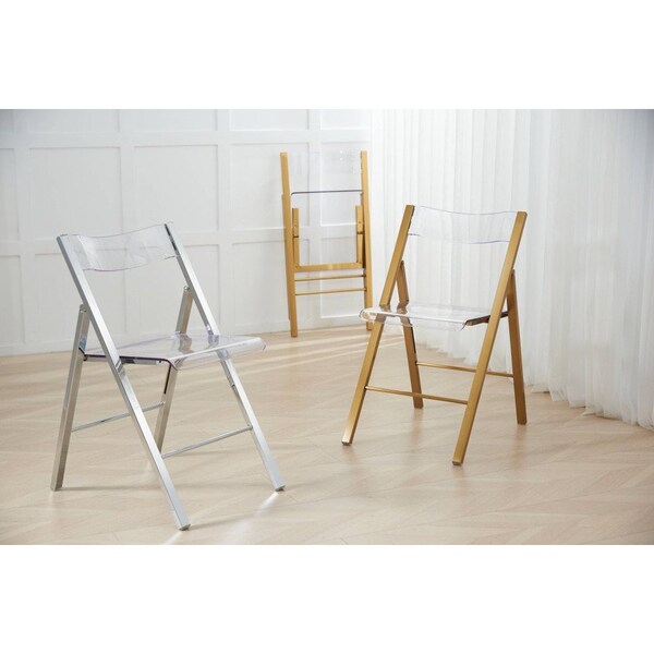 Leisuremod Menno Acrylic Folding Chair in Brushed Gold Finish with Stainless Steel Frame, Brushed Gold, 4PK - MFBG15CL4