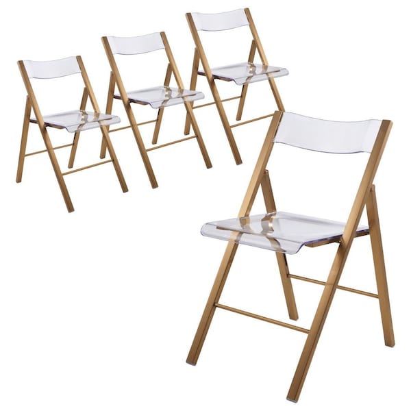 Leisuremod Menno Acrylic Folding Chair in Brushed Gold Finish with Stainless Steel Frame, Brushed Gold, 4PK - MFBG15CL4