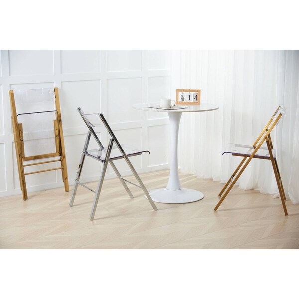 Leisuremod Menno Acrylic Folding Chair in Brushed Gold Finish with Stainless Steel Frame, Brushed Gold, 4PK - MFBG15CL4