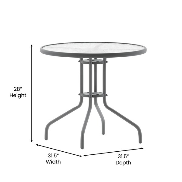 Flash Furniture Lila 31.5in Round Glass Top Metal Table with 4 Silver Aluminum Slat Stack Chairs - TLH-072RD-017CSV4-GG