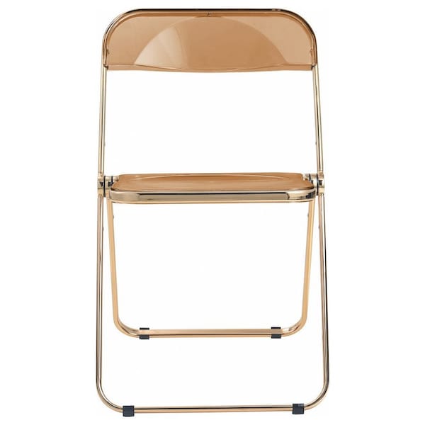 Leisuremod Lawrence Acrylic Folding Chair with Gold Metal Frame, Tangerine, 4PK - LFG19OR4