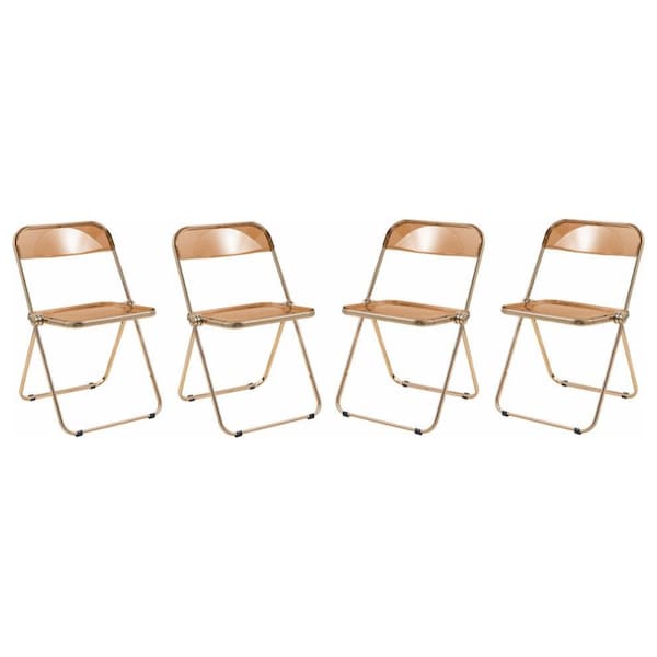 Leisuremod Lawrence Acrylic Folding Chair with Gold Metal Frame, Tangerine, 4PK - LFG19OR4