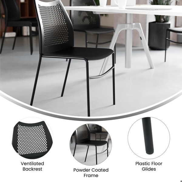 Flash Furniture HERCULES Blk Stack Chair with Air-Vent Back, Non-Sled Base and Blk Powder Coated Metal Frame, 5PK - 5-RUT-NC498-BK-GG