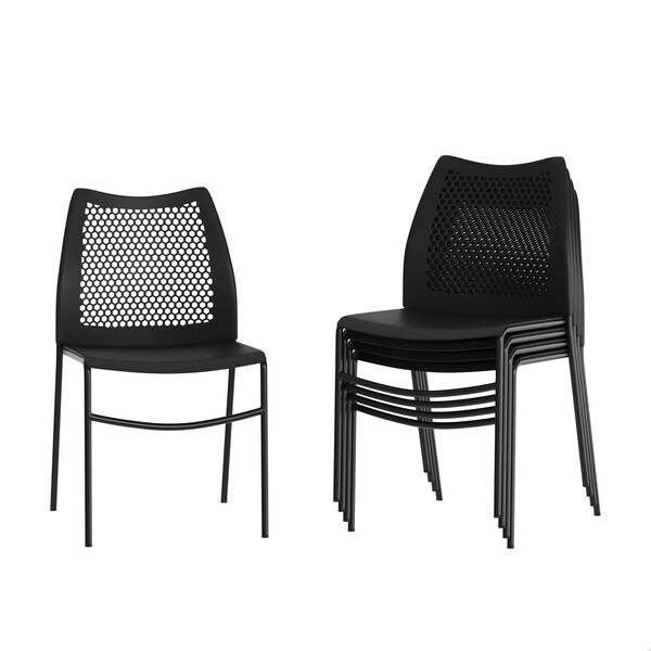 Flash Furniture HERCULES Blk Stack Chair with Air-Vent Back, Non-Sled Base and Blk Powder Coated Metal Frame, 5PK - 5-RUT-NC498-BK-GG