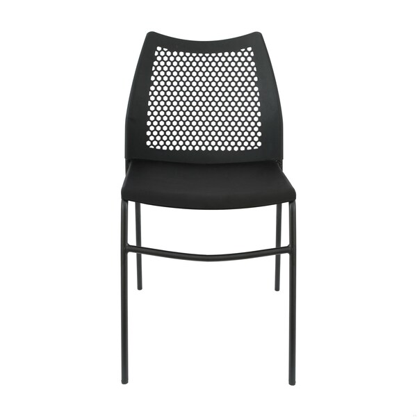 Flash Furniture HERCULES Blk Stack Chair with Air-Vent Back, Non-Sled Base and Blk Powder Coated Metal Frame, 5PK - 5-RUT-NC498-BK-GG
