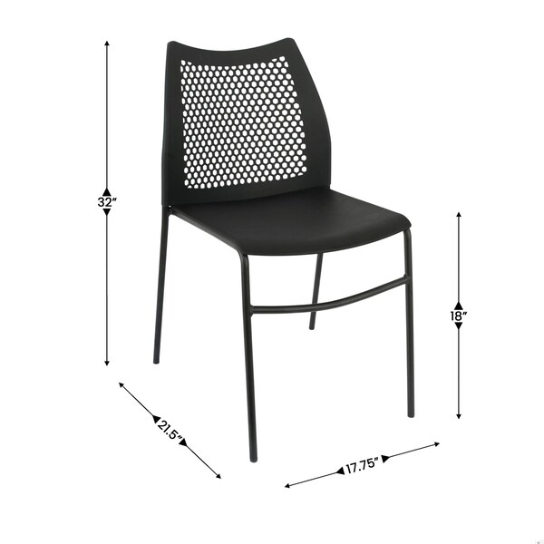 Flash Furniture HERCULES Blk Stack Chair with Air-Vent Back, Non-Sled Base and Blk Powder Coated Metal Frame, 5PK - 5-RUT-NC498-BK-GG