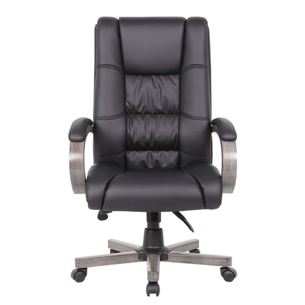 Boss Office Products Executive Gray Wood Desk Chair with Black Caresoft Plus Vinyl - B8991-GY