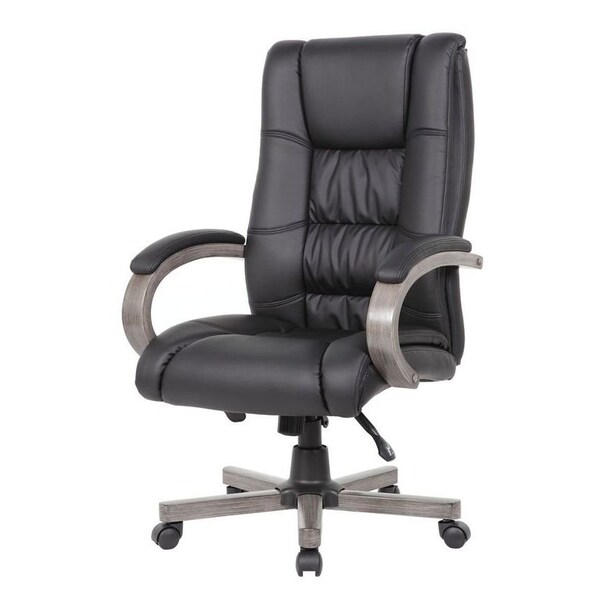 Boss Office Products Executive Gray Wood Desk Chair with Black Caresoft Plus Vinyl - B8991-GY