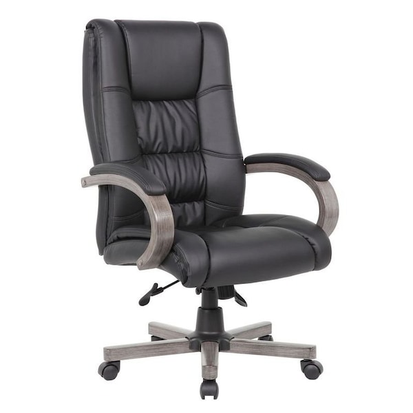 Boss Office Products Executive Gray Wood Desk Chair with Black Caresoft Plus Vinyl - B8991-GY