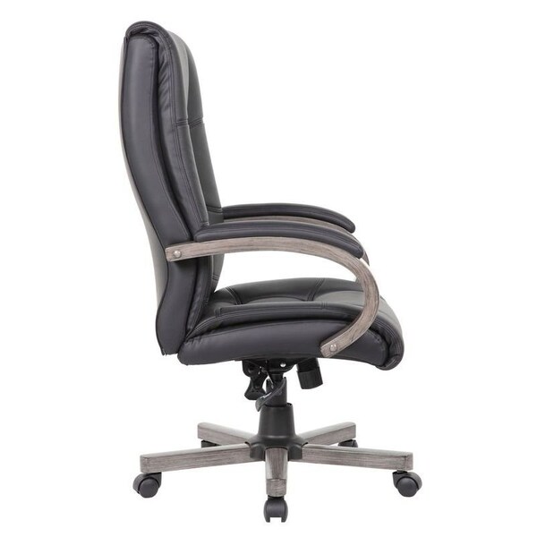 Boss Office Products Executive Gray Wood Desk Chair with Black Caresoft Plus Vinyl - B8991-GY