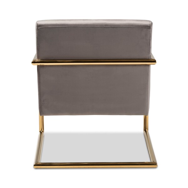 Baxton Studio Mira Grey Velvet Upholstered Gold Finished Metal Lounge Chair - 160-9927