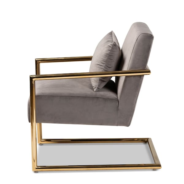 Baxton Studio Mira Grey Velvet Upholstered Gold Finished Metal Lounge Chair - 160-9927