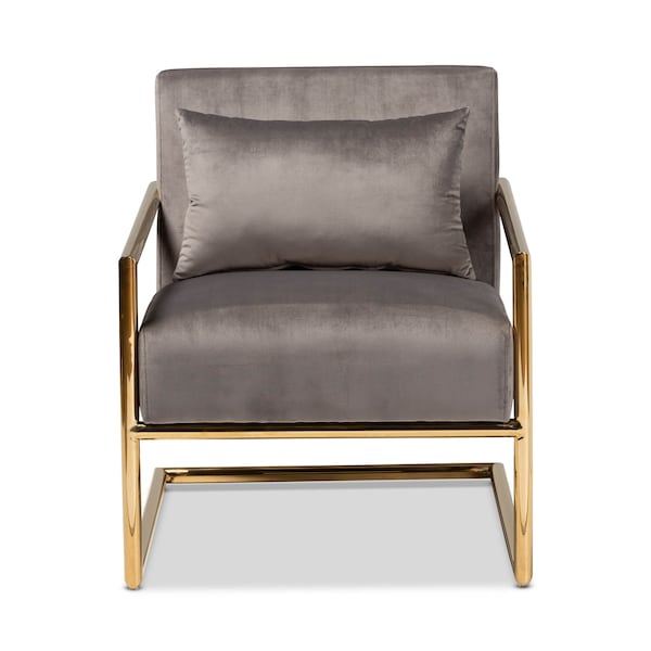 Baxton Studio Mira Grey Velvet Upholstered Gold Finished Metal Lounge Chair - 160-9927