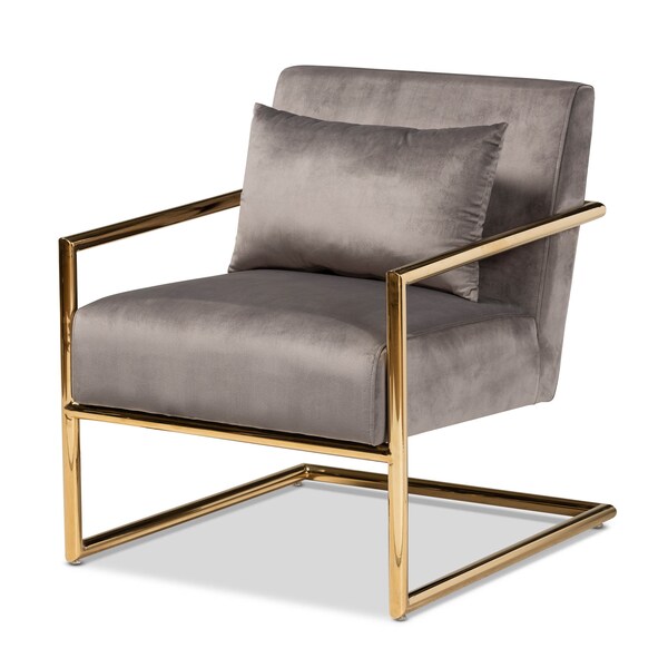 Baxton Studio Mira Grey Velvet Upholstered Gold Finished Metal Lounge Chair - 160-9927
