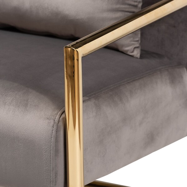 Baxton Studio Mira Grey Velvet Upholstered Gold Finished Metal Lounge Chair - 160-9927