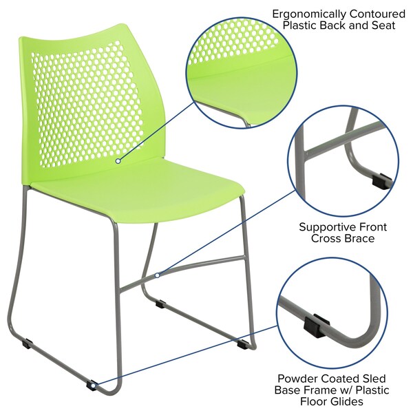 Flash Furniture Green Plastic Stack Chair, PK5 - 5-RUT-498A-GN-GG