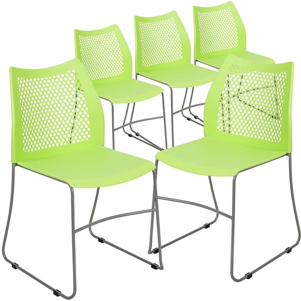 Flash Furniture Green Plastic Stack Chair, PK5 - 5-RUT-498A-GN-GG