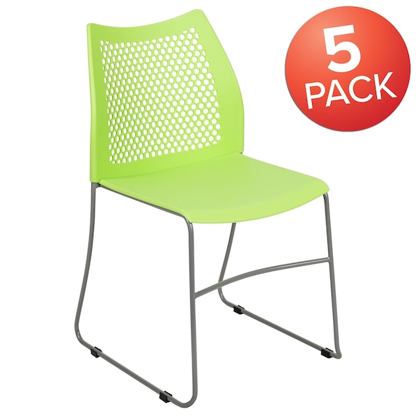 Flash Furniture Green Plastic Stack Chair, PK5 - 5-RUT-498A-GN-GG
