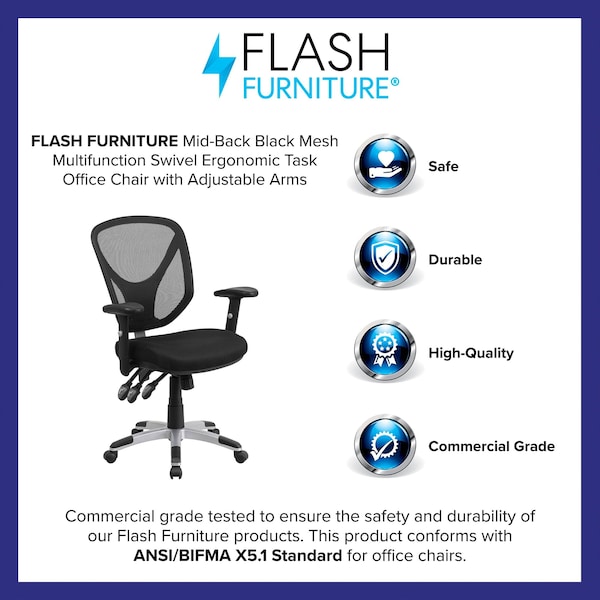 Flash Furniture Mesh Contemporary Chair, 17" to 20-3/4", Adjustable Arms, Black - GO-WY-89-GG