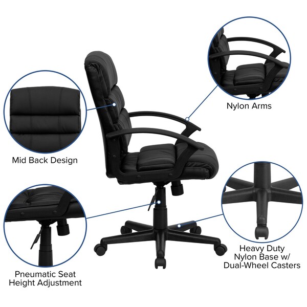 Flash Furniture Leather Task Chair, 17-1/2" to 21-1/2", Black - GO-1004-BK-LEA-GG