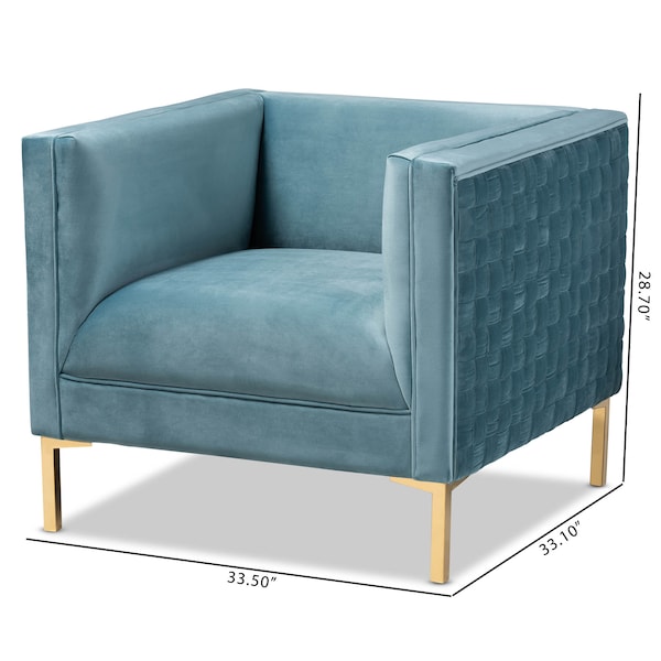 Baxton Studio Seraphin Light Blue Velvet Upholstered Gold Finished Armchair - 157-9795