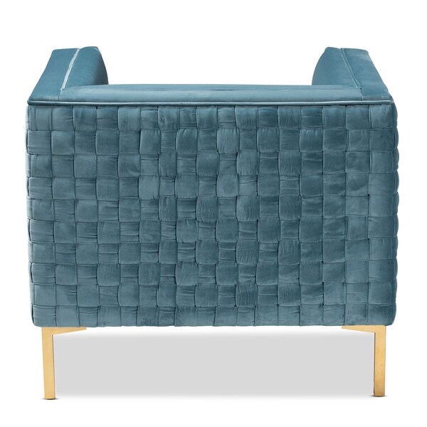 Baxton Studio Seraphin Light Blue Velvet Upholstered Gold Finished Armchair - 157-9795