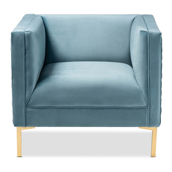 Baxton Studio Seraphin Light Blue Velvet Upholstered Gold Finished Armchair - 157-9795