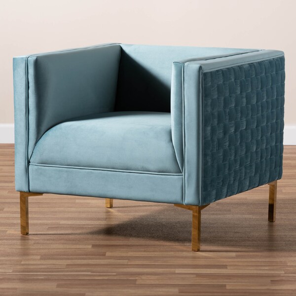 Baxton Studio Seraphin Light Blue Velvet Upholstered Gold Finished Armchair - 157-9795