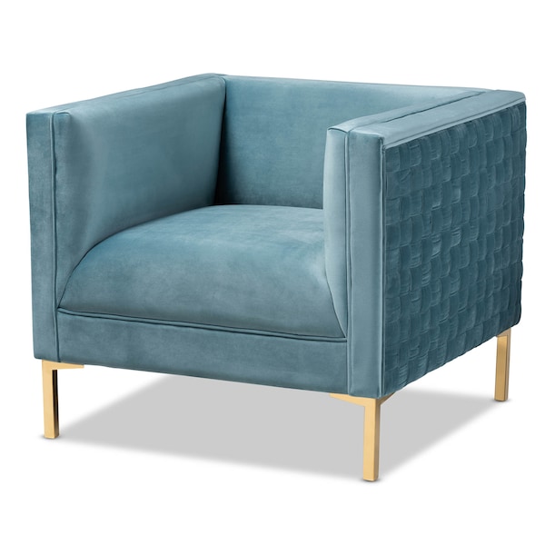 Baxton Studio Seraphin Light Blue Velvet Upholstered Gold Finished Armchair - 157-9795