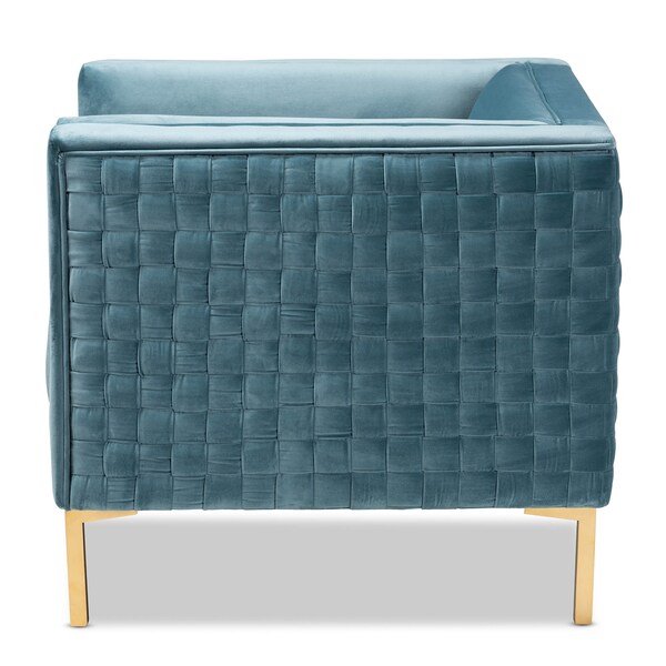 Baxton Studio Seraphin Light Blue Velvet Upholstered Gold Finished Armchair - 157-9795