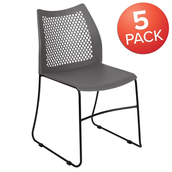 Flash Furniture Gray Plastic Stack Chair, PK5 - 5-RUT-498A-GY-GG