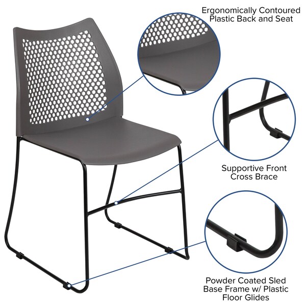 Flash Furniture Gray Plastic Stack Chair, PK5 - 5-RUT-498A-GY-GG