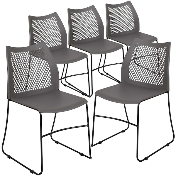 Flash Furniture Gray Plastic Stack Chair, PK5 - 5-RUT-498A-GY-GG