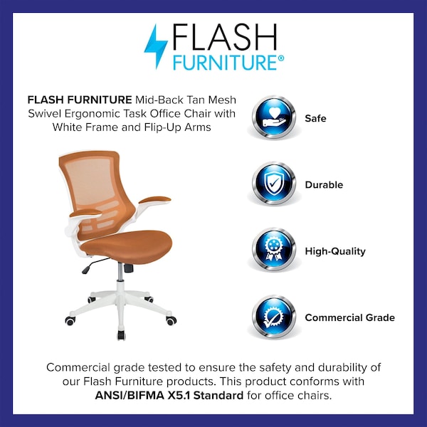 Flash Furniture Desk Chair, Mesh, Tan Mesh/White Frame - BL-X-5M-WH-TAN-GG