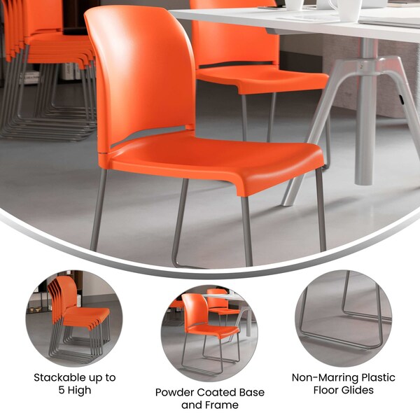 Flash Furniture Sled Stack Chair, Plastic, Full Back, OR - RUT-238A-OR-GG