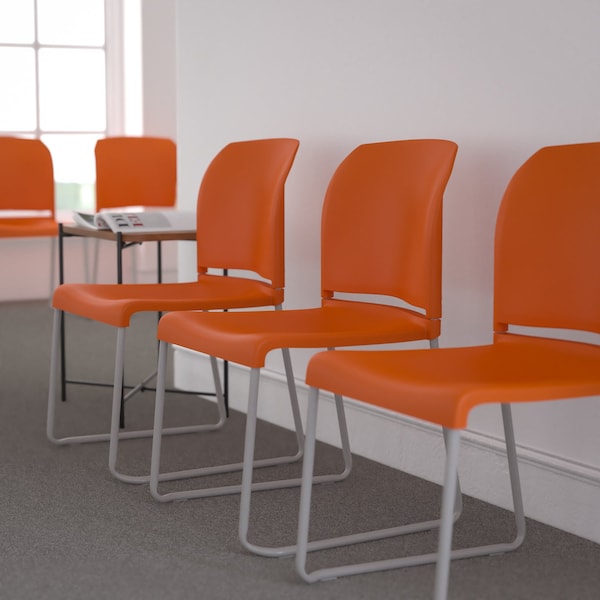 Flash Furniture Sled Stack Chair, Plastic, Full Back, OR - RUT-238A-OR-GG