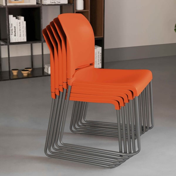 Flash Furniture Sled Stack Chair, Plastic, Full Back, OR - RUT-238A-OR-GG