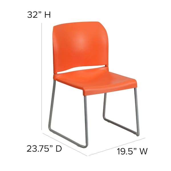 Flash Furniture Sled Stack Chair, Plastic, Full Back, OR - RUT-238A-OR-GG