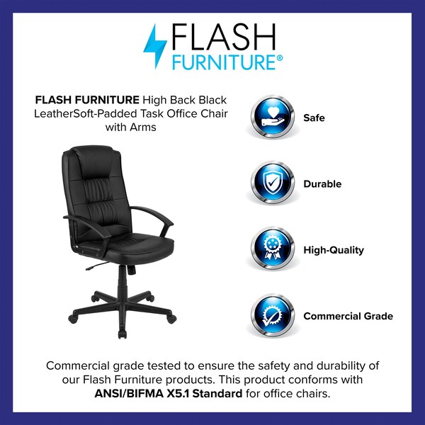 Flash Furniture Leather Task Chair, Black - CH-197051X000-BK-GG