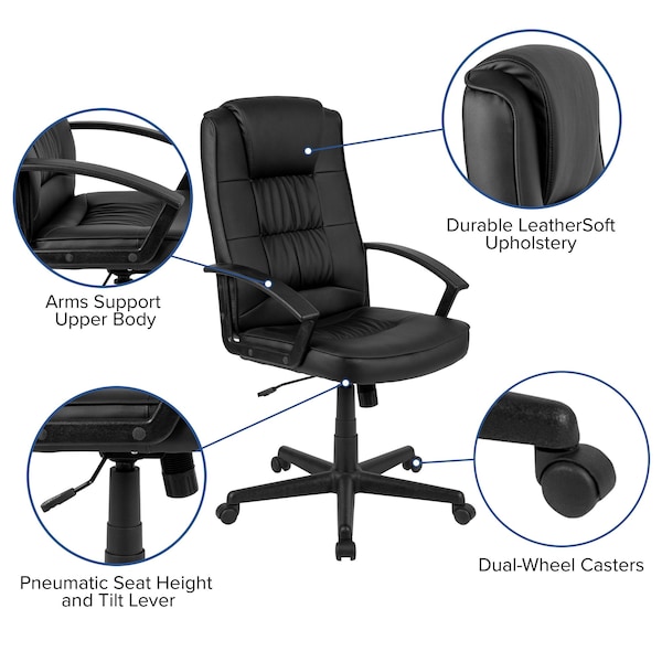 Flash Furniture Leather Task Chair, Black - CH-197051X000-BK-GG