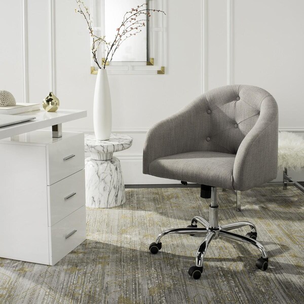 Safavieh Amy Tufted Linen Chrome Leg Swivel Office Chair, Grey - OCH4500A